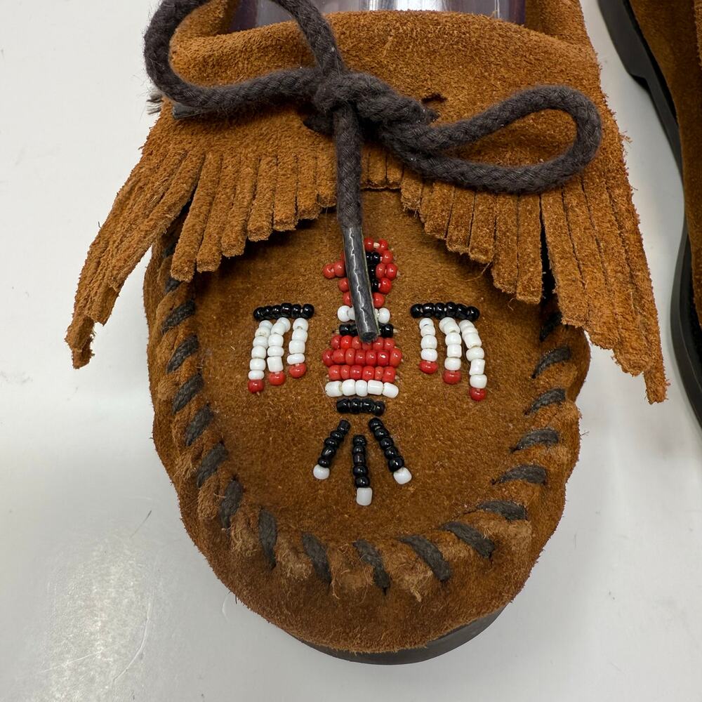 Minnetonka Women's Thunderbird II moccasins Brown Suede 6 Slip On Beaded - Picture 4 of 12